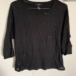 Alfani | PETITE! Black Sequined Scoop Neck Top